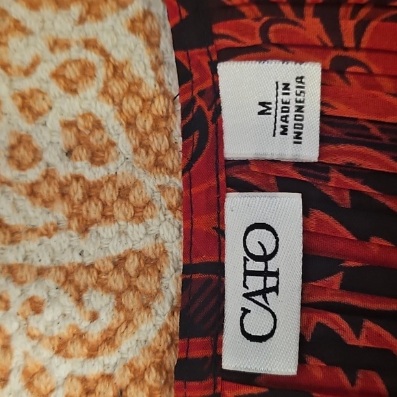 Cato Red and Black V-Neck, Floral Long Sleeve Ruffled Shirt, Indonesia, Size M - Picture 6 of 10